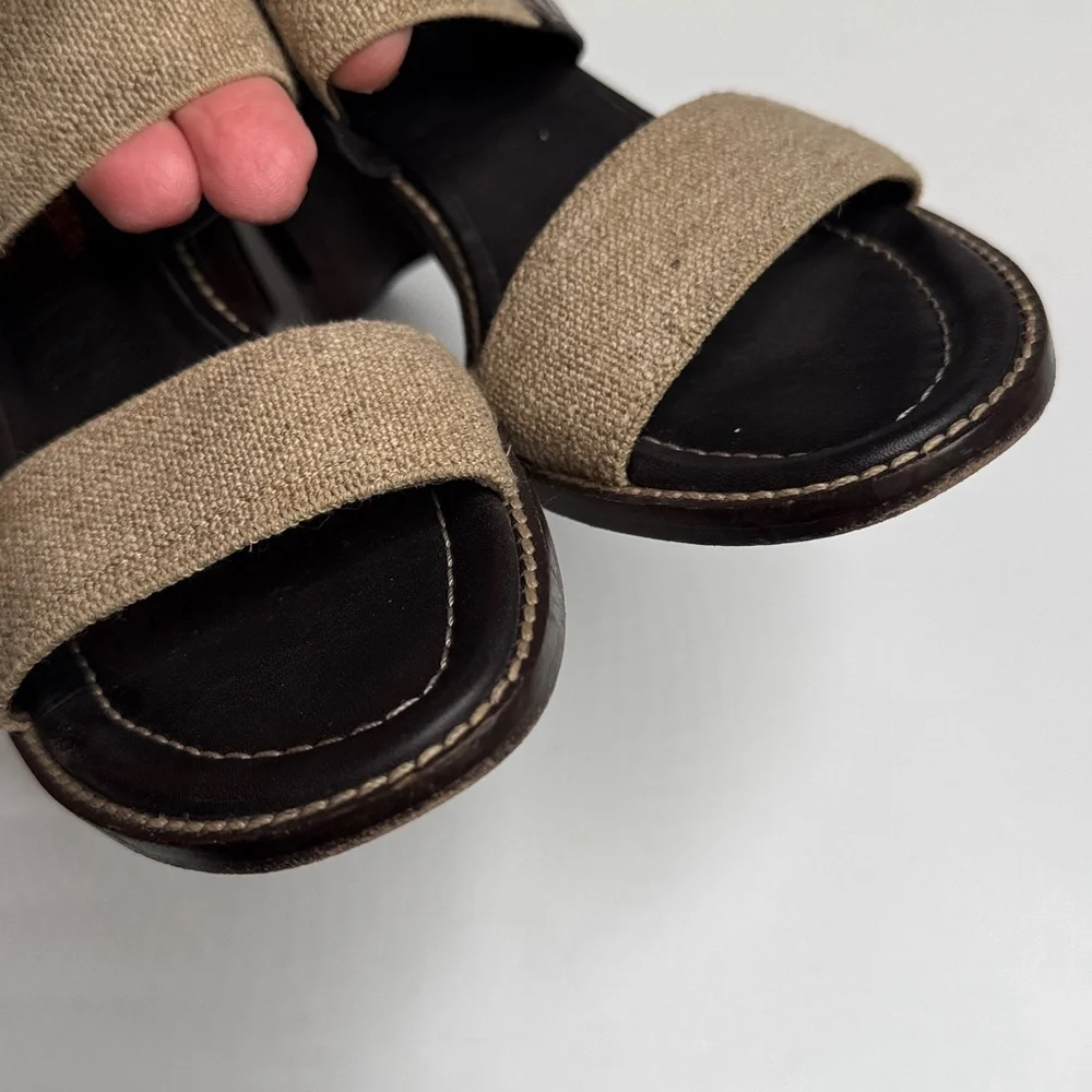 Donald J Pilner Two-Strap Wooden Block Heel Sandals S-455 Sz 7.5